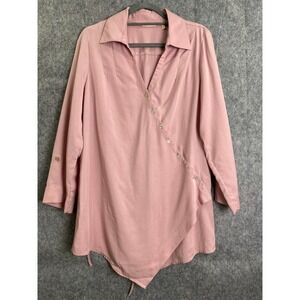 Soft Surroundings Blush Pink Tencel Asymmetrical Button Tunic Top Women's M